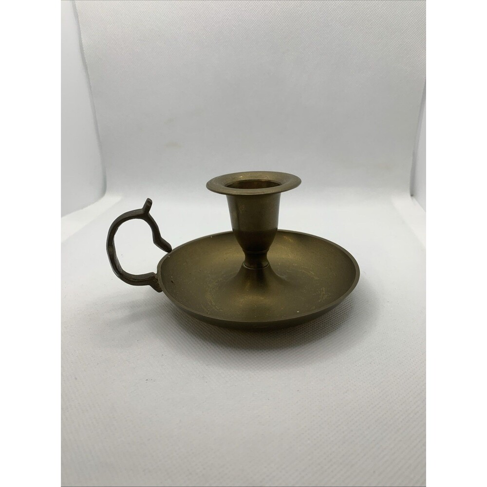 Vintage Solis Brass Candlestick Holder With Drip Catch & Ring Handle.
